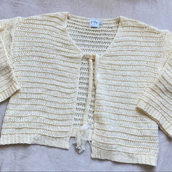 NWOT POLLY Knit Front-Tie Cardigan Layering Sweater - Picture 4 of 7